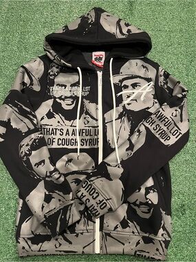 Asaali x Awful lot of cough syrup Black & Gray Printed Zip-Up Hoodie - Unbranded